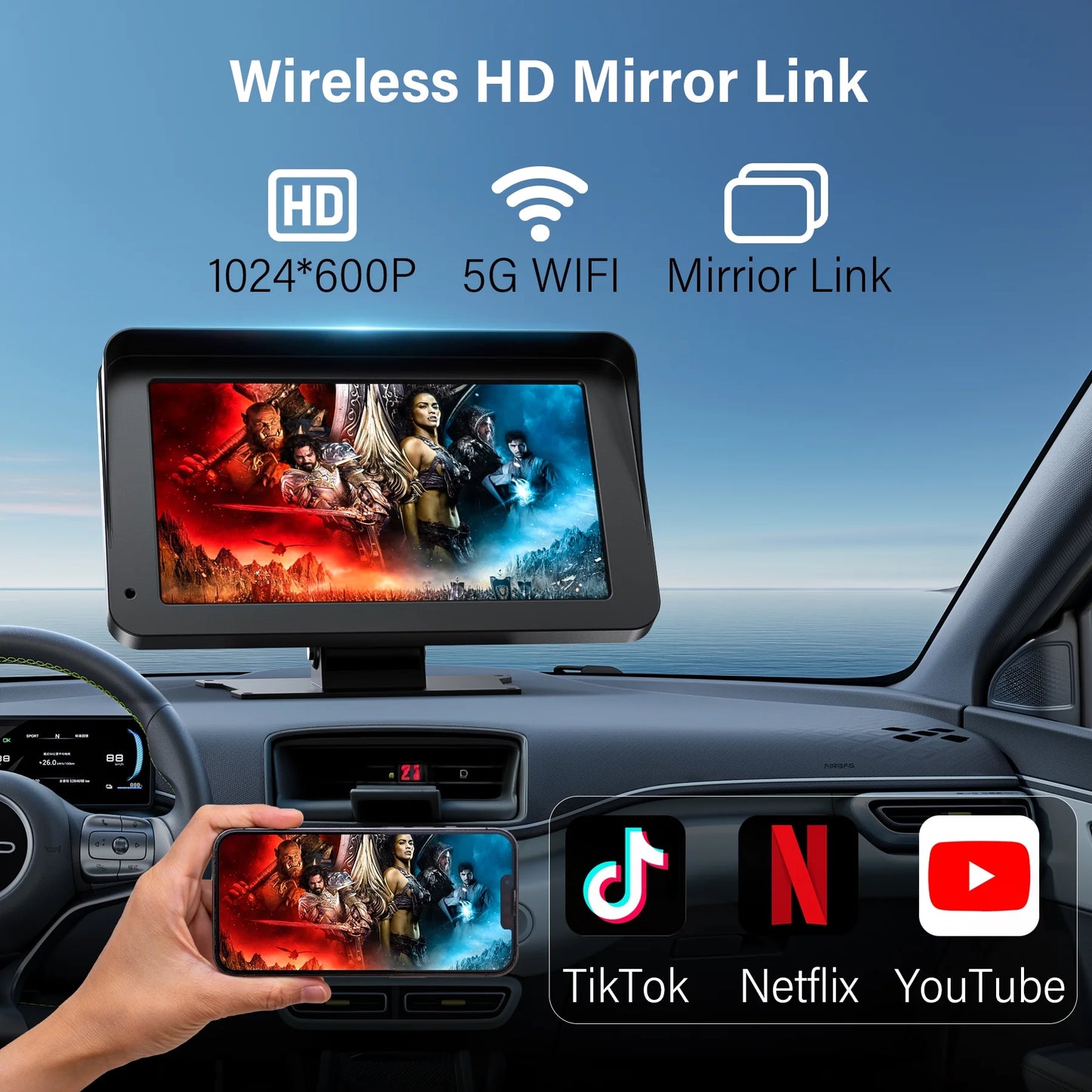 Wireless Carplay Screen, 7" Car Play Screen & Stereo Fit for Android Auto and Apple Carplay - Multimedia Player, Bluetooth, for Car, Trucks, SUV New