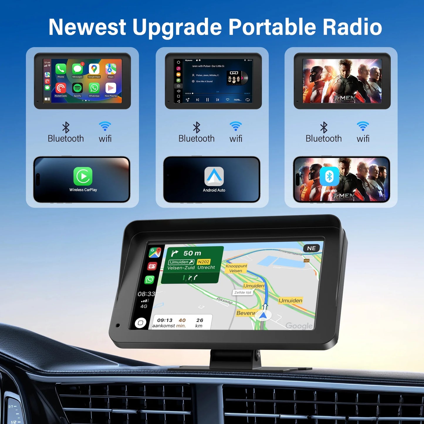 Wireless Carplay Screen, 7" Car Play Screen & Stereo Fit for Android Auto and Apple Carplay - Multimedia Player, Bluetooth, for Car, Trucks, SUV New